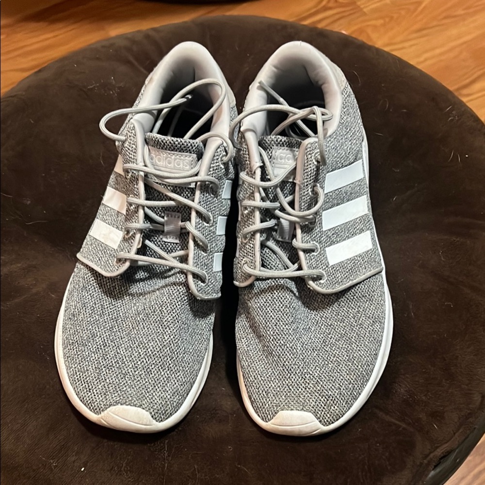 Gray with white stripe Adidas lightweight memory foam sneakers women’s size 9